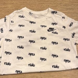 Nike White Tee with Black Logo Pattern